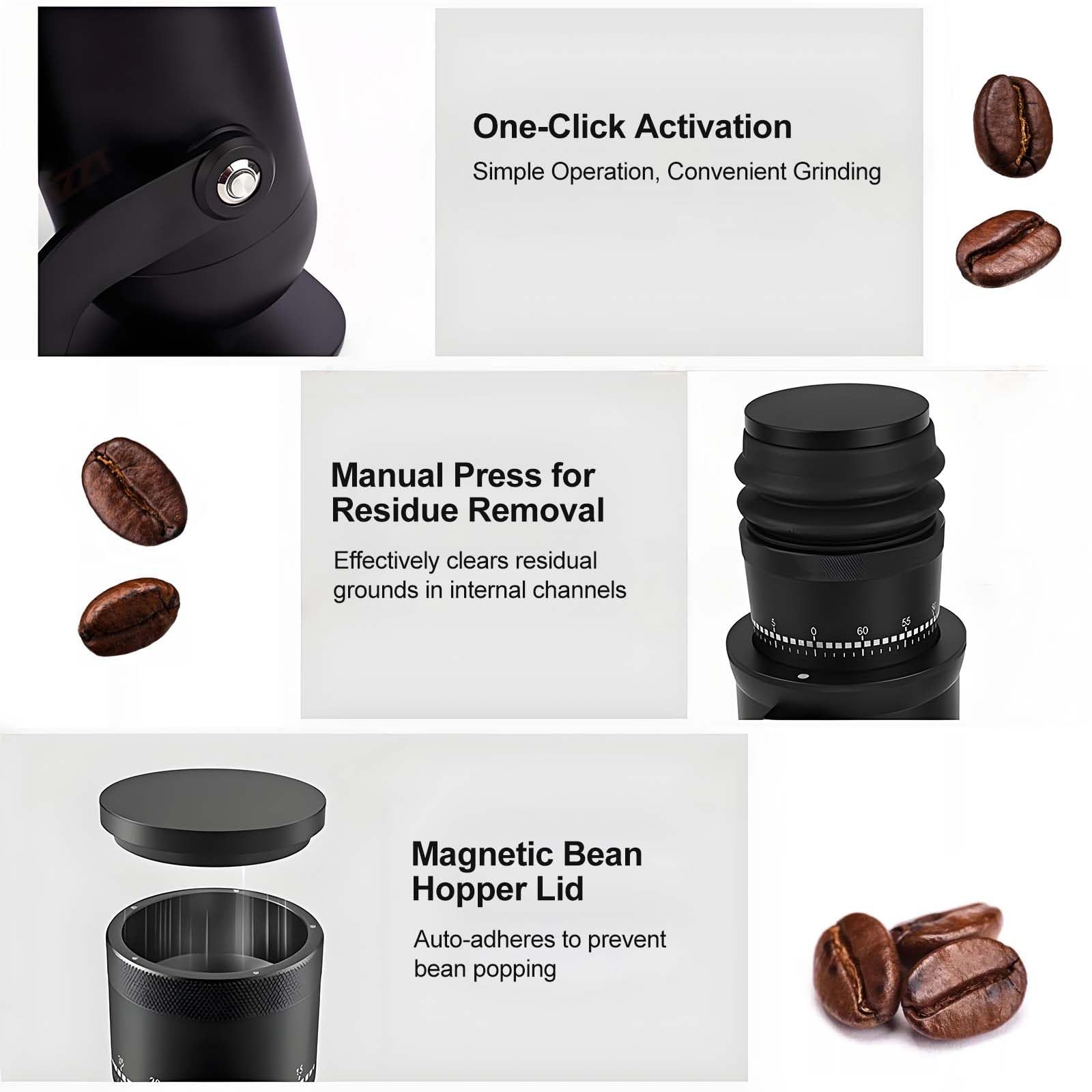 Molinillo De Café Sin Atascarse, Muelas CóNicas De 48 Mm Y 7 Estrellas De Alto Torque, Muele Granos Verdes Y Tueste Ligero, 60 Ajustes Regulables, AntiestáTico Y FáCil De Limpiar.