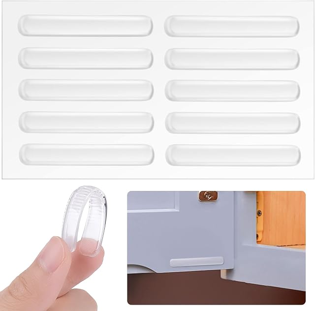 20 PCS Cabinet Door Bumpers Pads Clear Rubber Furniture Bumper Strips 6cm Length, Adhesive Glass Table Top Non Slip Pads Bumpers, Noise Dampening Bumper Pads for Drawers, Furnitures Protection
