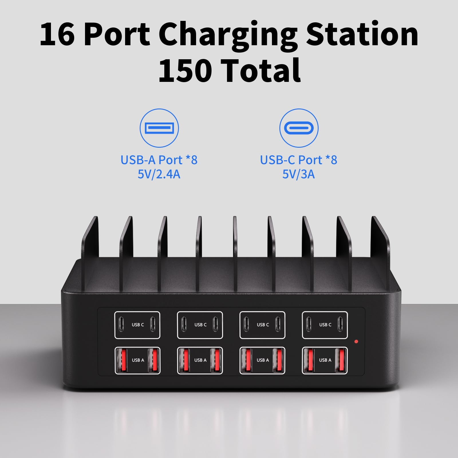 150W/35A Charging Station for Multiple Devices, 16 Port USB C Fast Charging Station with Smart Power Delivery - Organizer Charging Dock for Smartphone, iPad, Kindle, Tablet & More