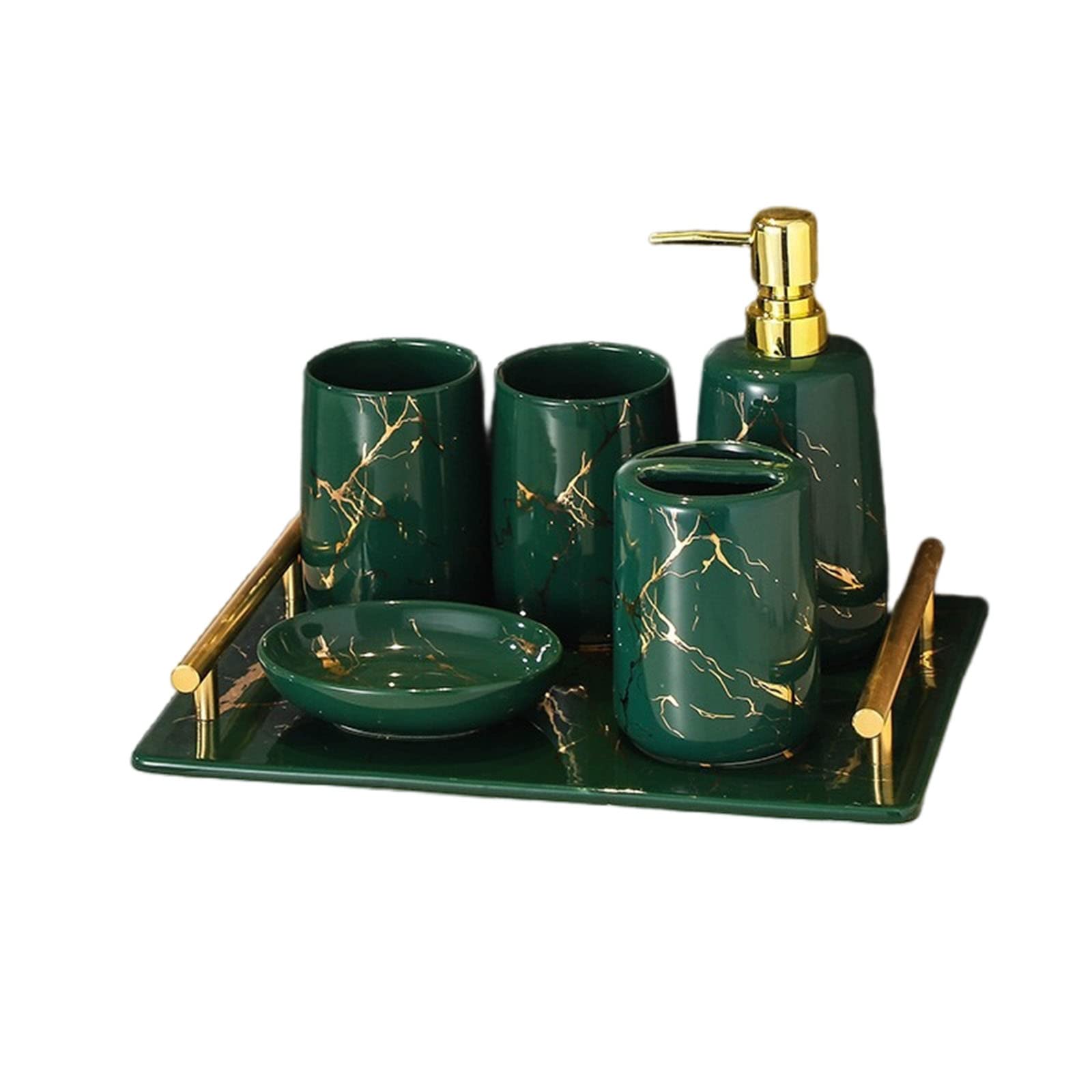 Juego De Dispensador De Jabón para Baño., Juego De Dispensador De Jabón De Baño Y Portacepillos De 6 Piezas, Porta Cepillo De Dientes, Bandeja De Tocador-Verde