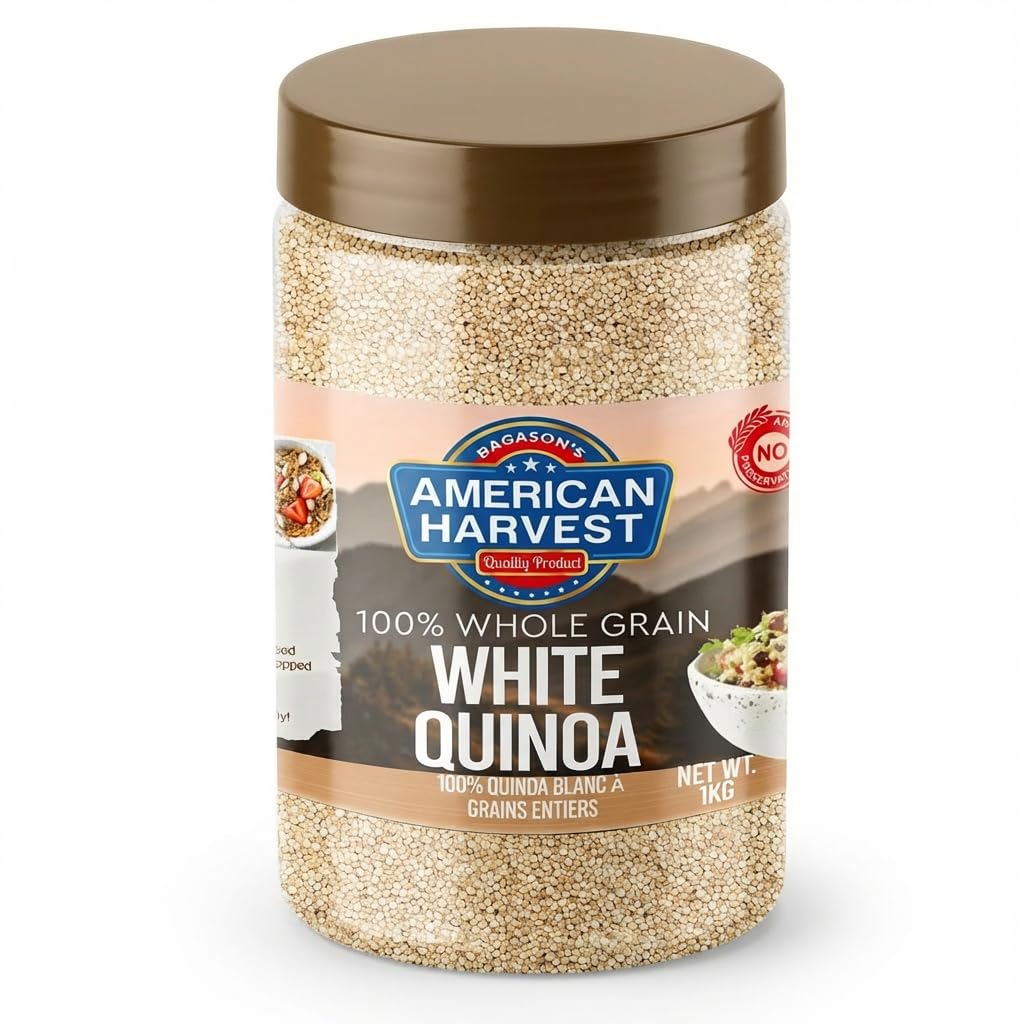 American Harvest White Quinoa 1kg Jar | 100% Natural Whole Grain Quinoa | Gluten Free Superfood | High Protein | Fluffy Texture | Ideal for Salads & Cooking