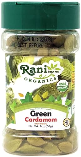 Rani - Cápsulas de cardamomo verde orgánico (Hari Elachi) Tarro PET de 2 onzas (1.98 oz) Todo natural Vegano Apto para gluten Sin OMG Origen