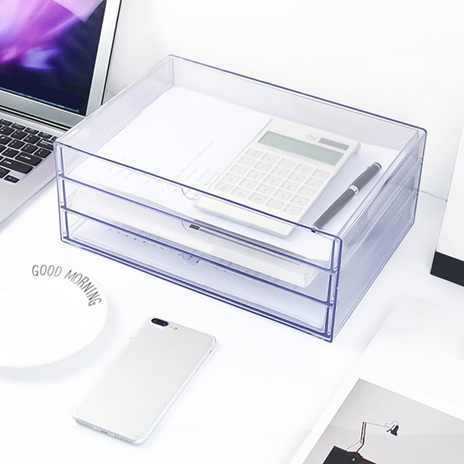 Klarer Acryl Schreibtisch Organizer, Behälterschrank mit 3 Schubladen, perfekt für die Aufbewahrung von Schreibwaren, Schmuck, Schreibtischzubehör Klare Acryl Schubladen