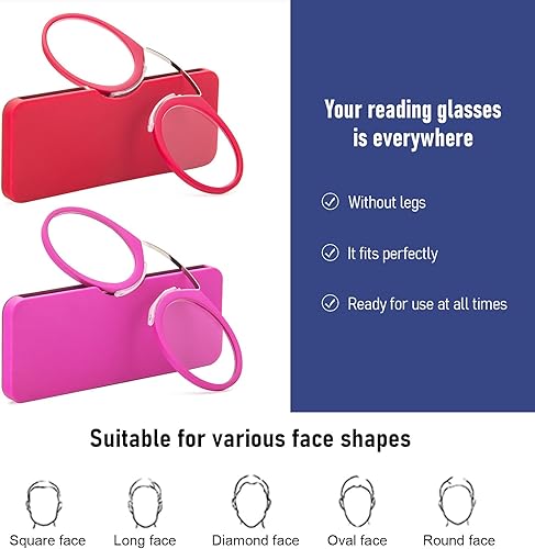 Miniatura 3 de DXYXYO Mini lentes de lectura sin brazos con clip en la nariz para hombres y mujeres, paquete de 2 lectores delgados y compactos con estuche