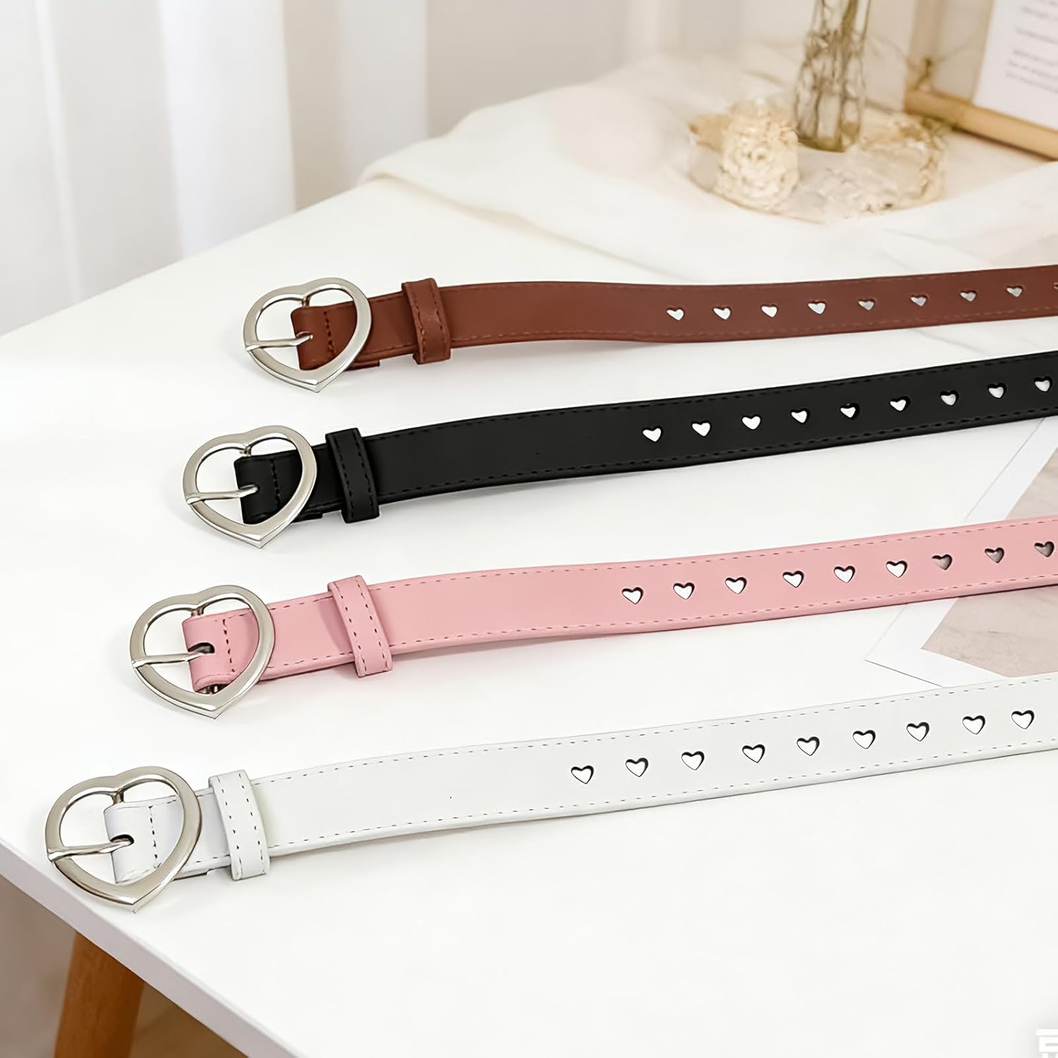 4 Pack Girls Belt kids Belt Girls Toddler Belts for Girl, Adjustable Elastic Girl Belts with Heart Shape Metal Buckle and Soft PU Leather, Suitable for Jeans Dress, Fit Waist Size 26"-30" - Image 6