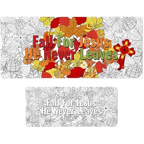 Fall Giant Coloring Poster Large Coloring Fall for Jesus He Never Leaves Poster Coloring Poster Kids Jumbo Wall Doodle Art Wall Poster Autumn Bible Birthday Party Drawing Coloring Banner Tablecloth 55.1 x 23.6 Inches Cover