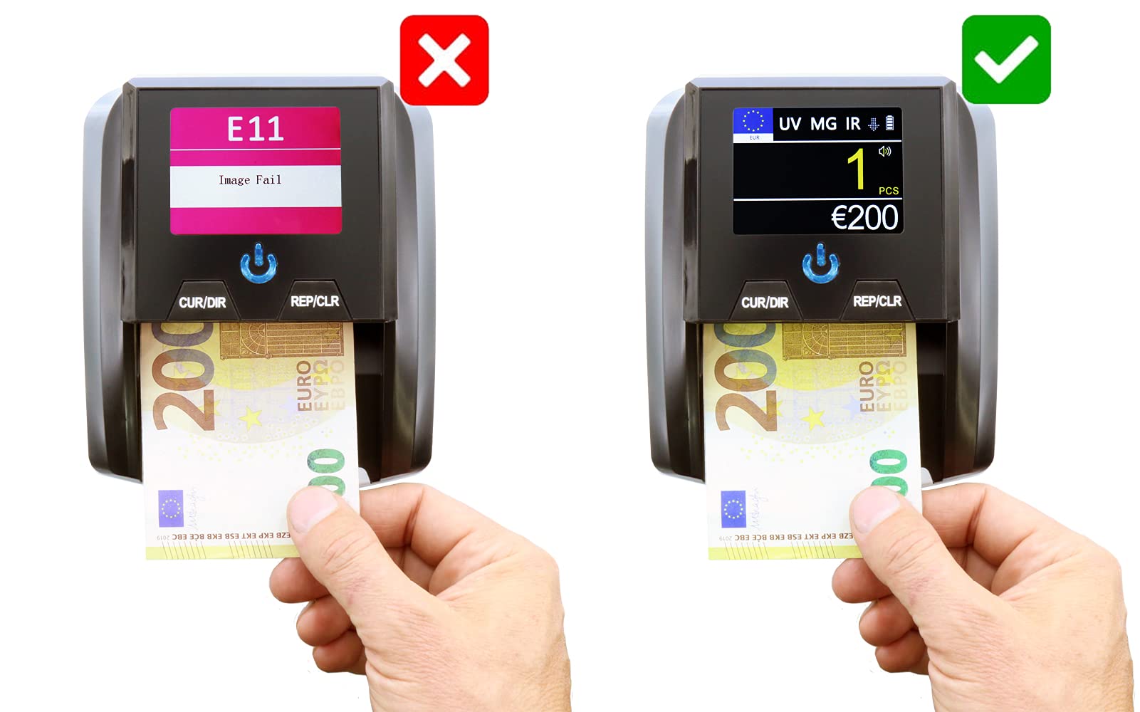 Monepass D8X PRO - Détecteur Professionnel de faux billets Euro avec 8 systèmes de détection et une fiabilité de 100% (test BCE) et Batterie incluse