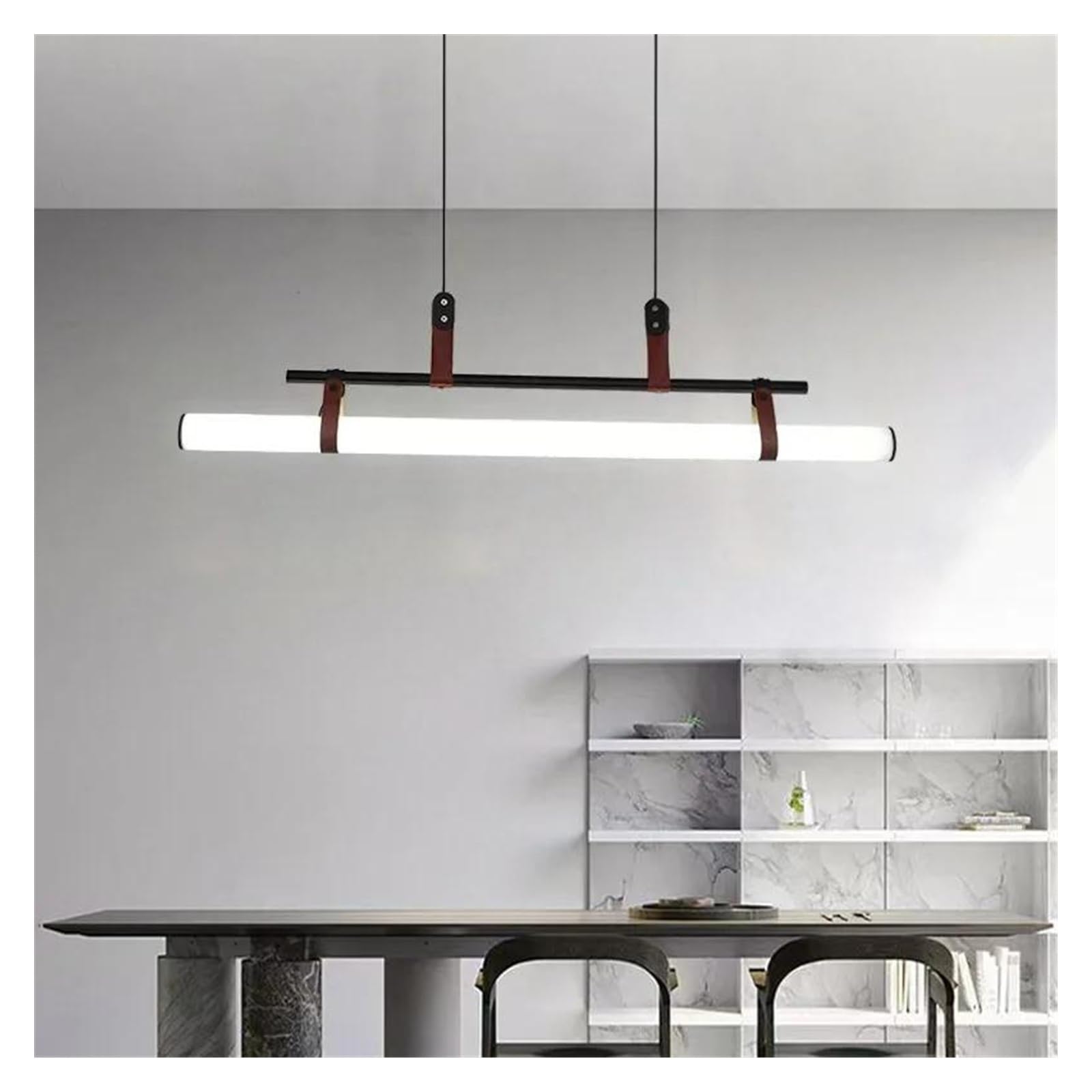 Lampe suspendue salle à manger : lustre tubulaire noir 80cm pour déco moderne