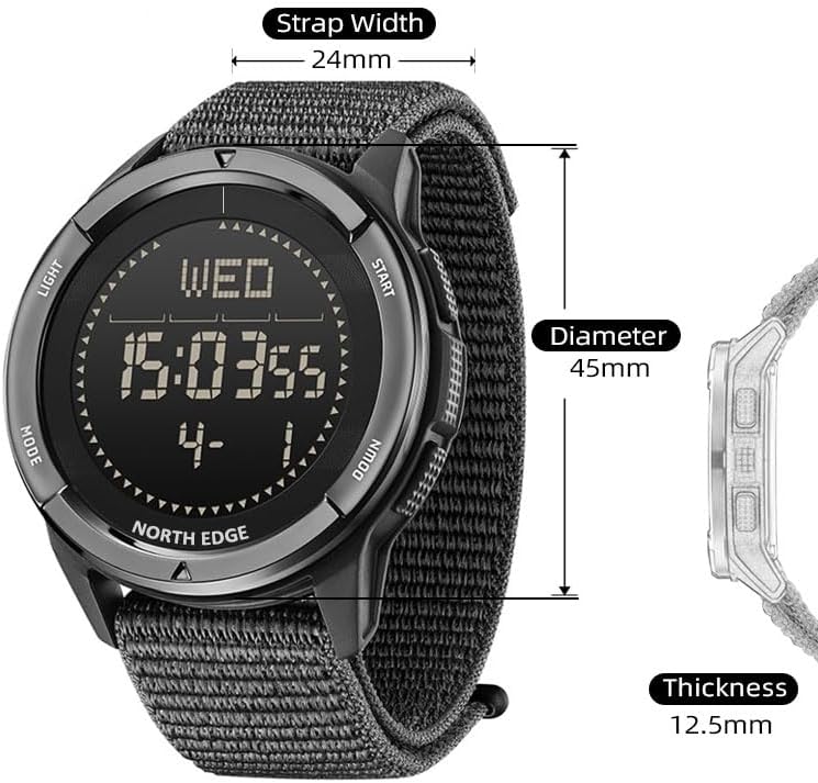 NORTH EDGE Survival Watch Tactical Military Watch for Men Women Digital Wrist Watch Outdoor Sports Pedometer Compass Calories Durable Nylon Strap - Image 2