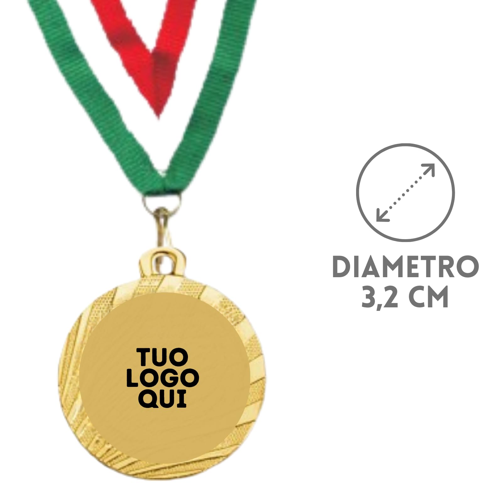 Stock Medaglie Personalizzate Premiazioni con Logo da 3,2 cm con Laccetto Medaglia Personalizzabili in Metallo con Stampa Personalizzata, Sport | 23.02.32.25G