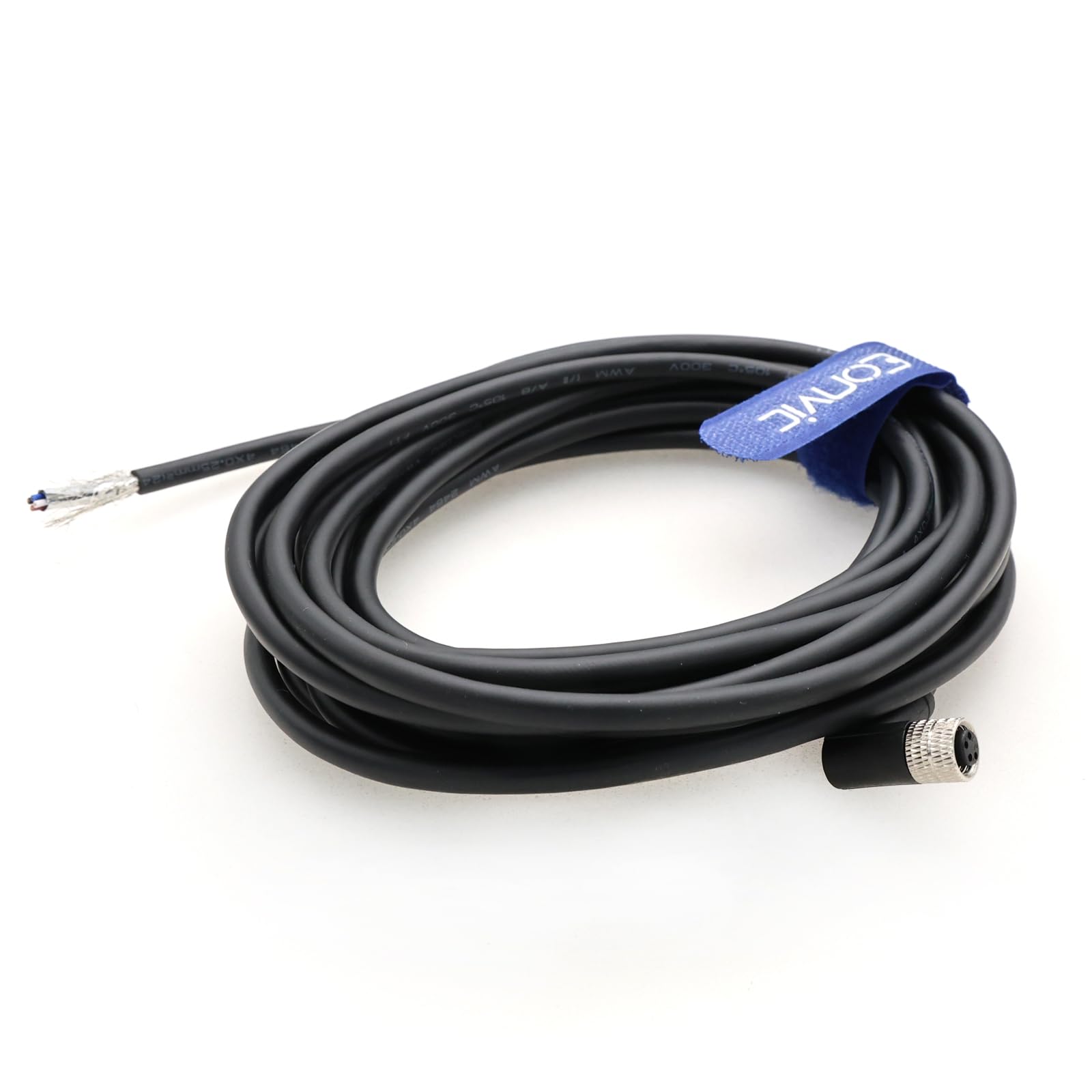 Eonvic Industrial M8 4 Pin A-Code Female Right Angle to Open Connector Molded Shielded Aviation Sensor Cable Waterproof IP67 Cat 5e High Flex Cable 5M