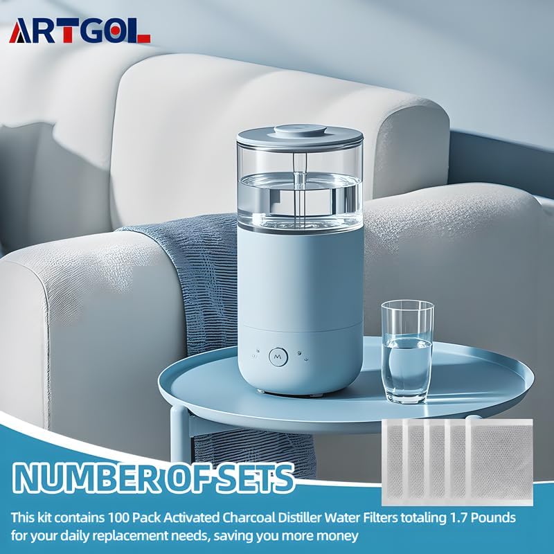 Miniatura 4 de Paquete de 100 filtros de agua destiladores de carbón activado (1.7 libras), bolsas de filtro de carbón activado de repuesto de cáscara de coco,