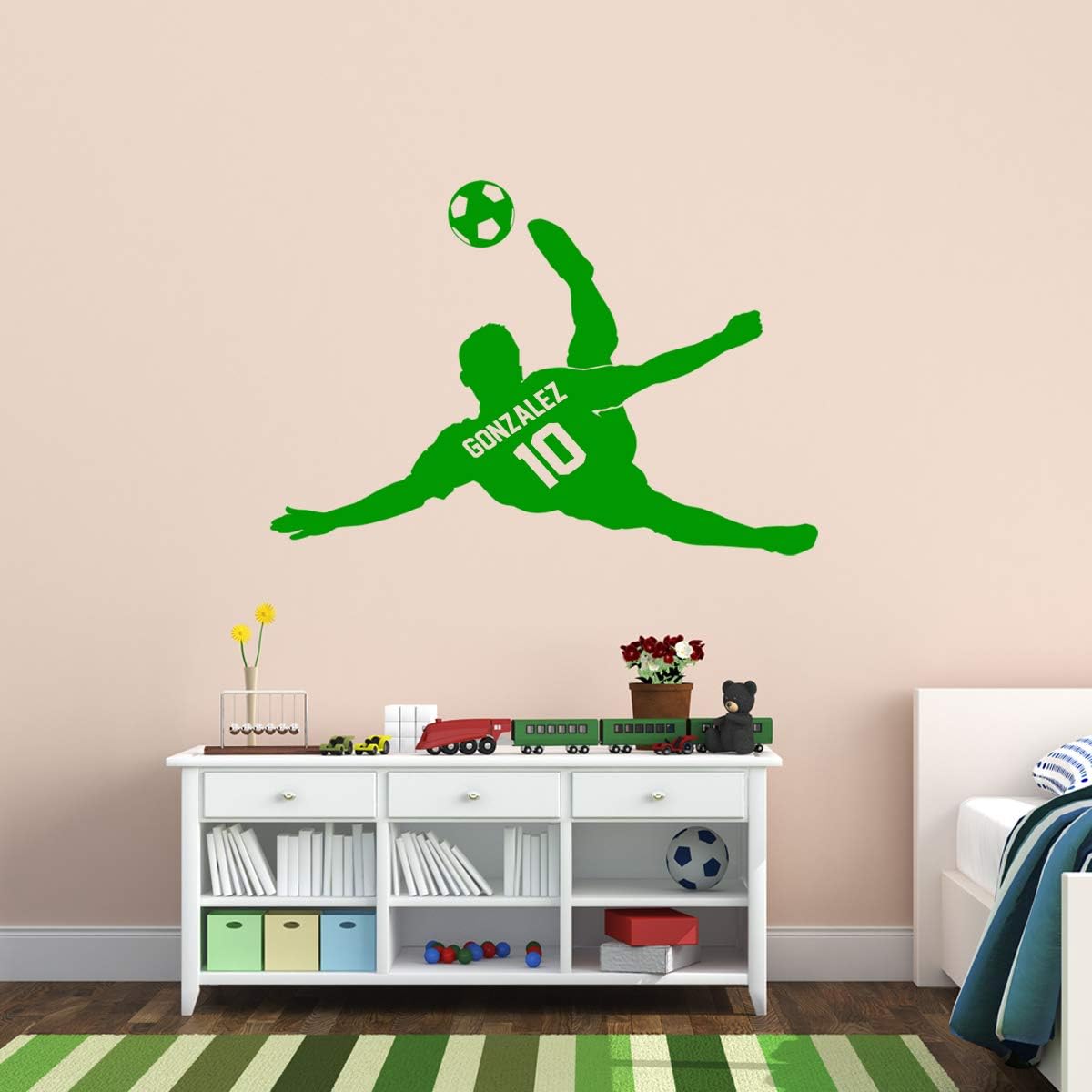 VWAQ Personalized Soccer Player Wall Decal Custom Name Boys Room Sports Decor - CS17 (23" H X 32" W, Green)