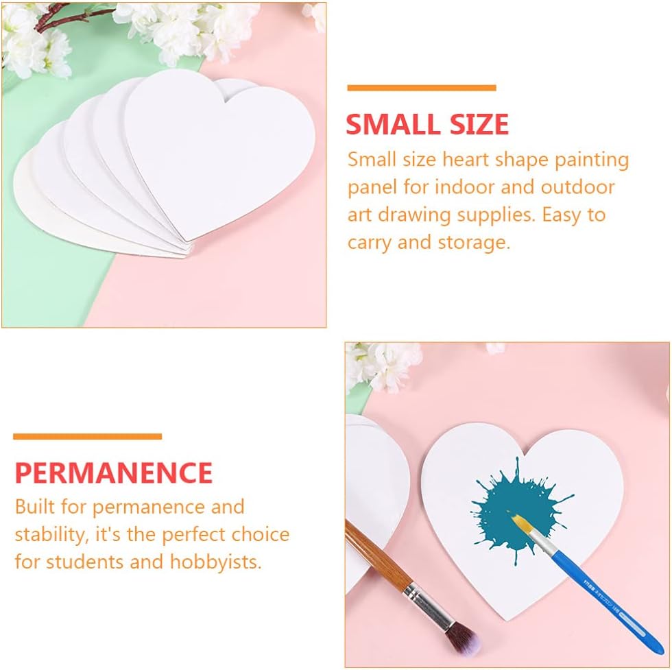 EXCEART Heart Shaped Canvas Boards 6 Pack 6X6 Inch Cotton Panels Primed for Acrylic and Oil Painting Artist Sketch Pads