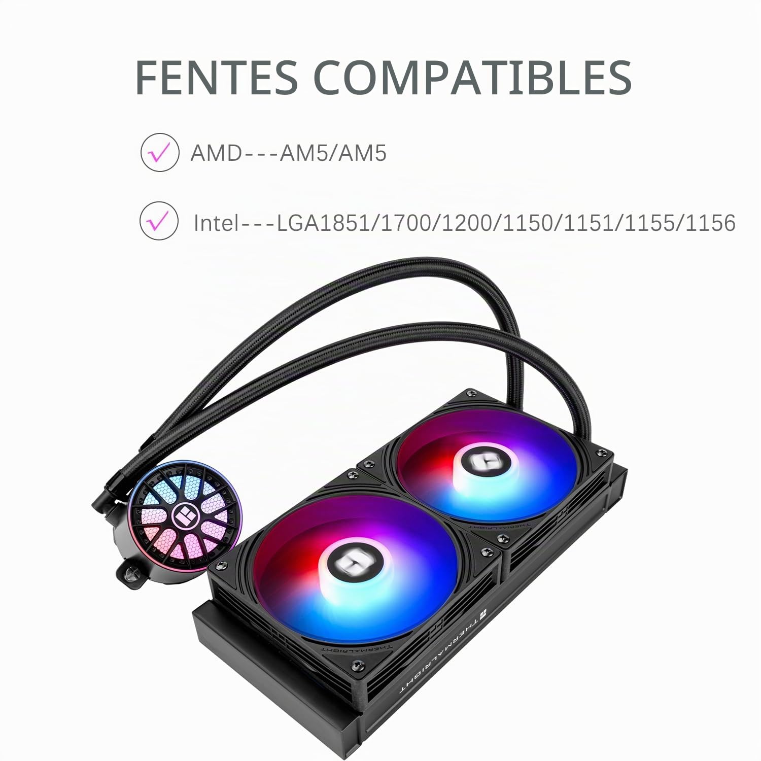 TR-Thermalright AQUA ELITE 240 V6 ARGB Noir Refroidisseur liquide, refroidissement Aio 240mm, ventilateurs double PWM - ARGB, pour AM4/AM5, Intel LGA1851/1700/115x/1200 (Noir)