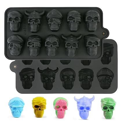 ZEMSY Silicone Chocolate Molds,3D Black Skull Pirates Flexible Silicone Candy Mold For Halloween, Whiskey, Cocktails, Juice Beverages, Ice Cube, 2 Pcs (Dia 1.8 inch)