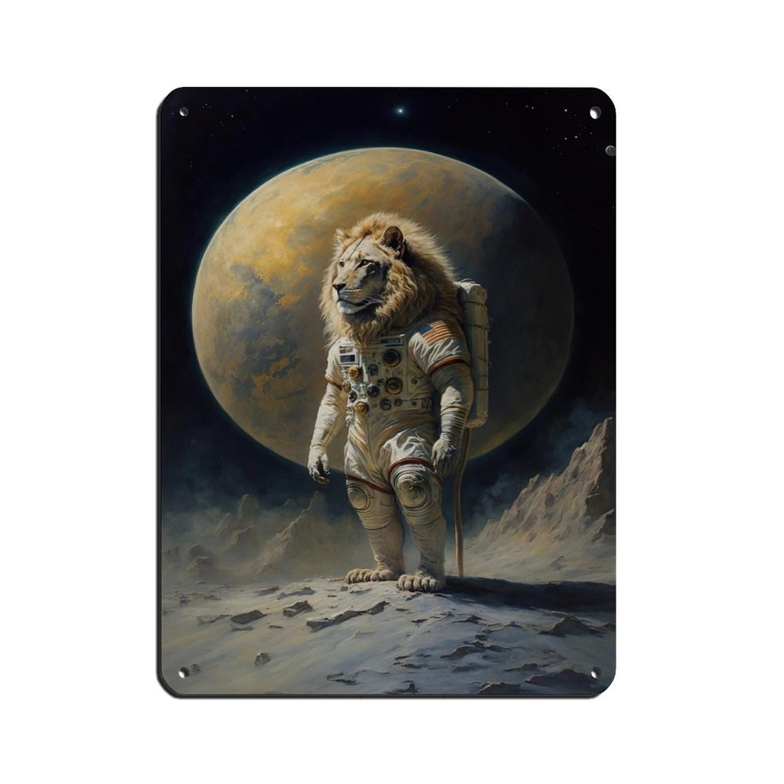Lion in A Spacesuit, Tin Sign Vintage Metal Pub Club Cafe Bar Home Wall Art Decoration Poster Retro 12x16inch(30x40cm)