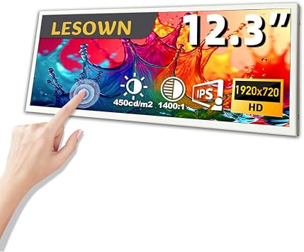 12.3-inch Strip Widescreen Portable HDMI Bar Monitor HD 1920x720 Stretched Secondary Display 14001 Contrast for PC Laptop