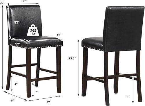 Miniatura 3 de GOFLAME Juego de 2 taburetes de bar tapizados de 25.5 pulgadas de altura de mostrador, sillas de bar de cuero de PVC, sillas de desayuno sin brazos