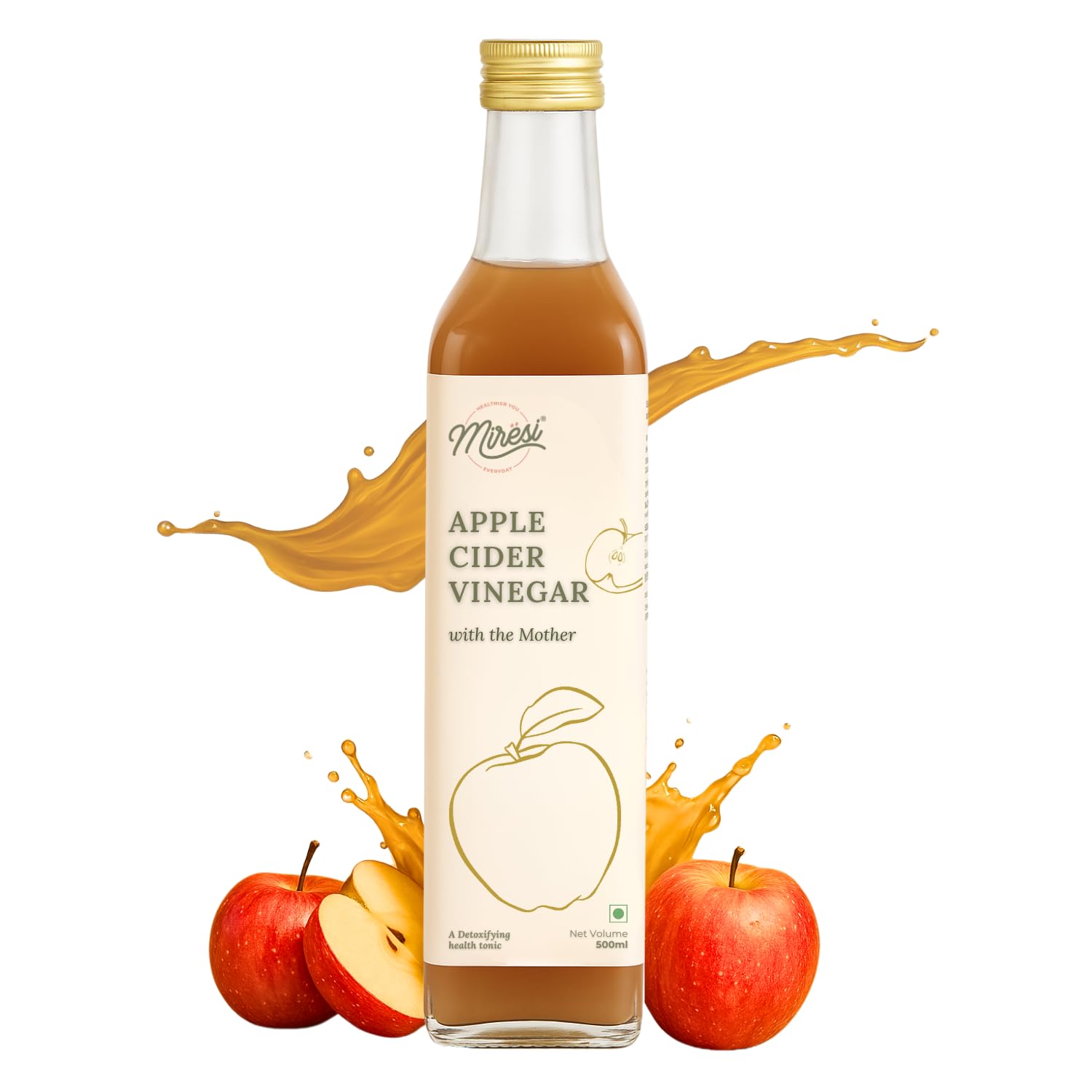 Apples Cider Vinegar with Mother (500 ml) | Apple Cider Vinegar with the Mother | Glass Bottle Packaging | With 2x Mother & Made with Himalayan Apples | Unfiltered & Unrefined | Supports Weight Loss | Promotes Skin Hydration