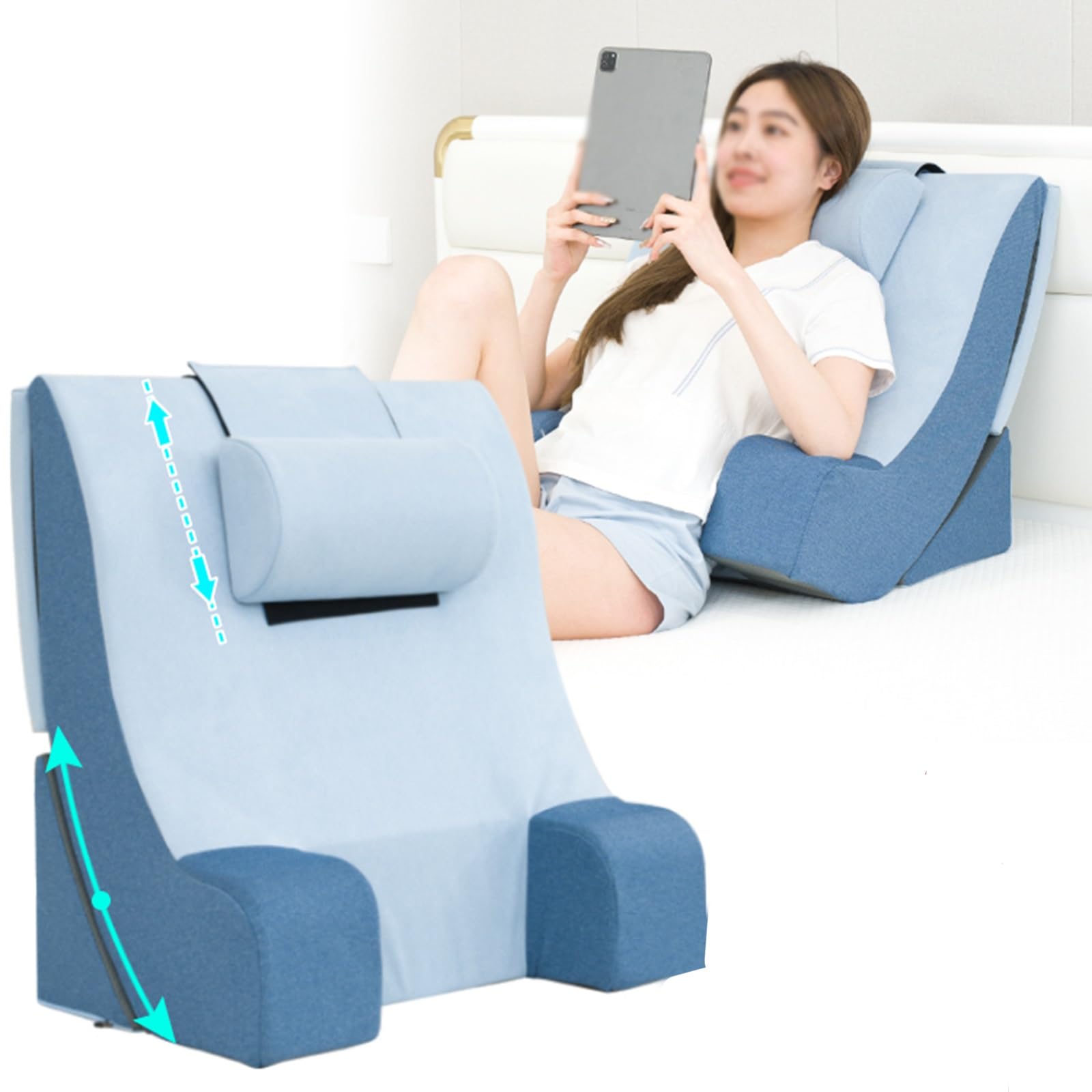 VEVOR Cuscino a Cuneo per Dormire, Set di 4, Cuscini Ortopedici Regolabili per Letto, Supporto per Gambe, Collo e Spalle, per Mal di Schiena, Reflusso Acido, Sollievo dal Russare, Bianco/Grigio