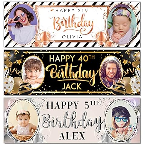 1 x 6FT Large Banner | Personalised Photo Happy Birthday Banner | Birthday Decorations | Happy Birthday Banners | Personalised Photo Party Decorations | Black Gold Cover