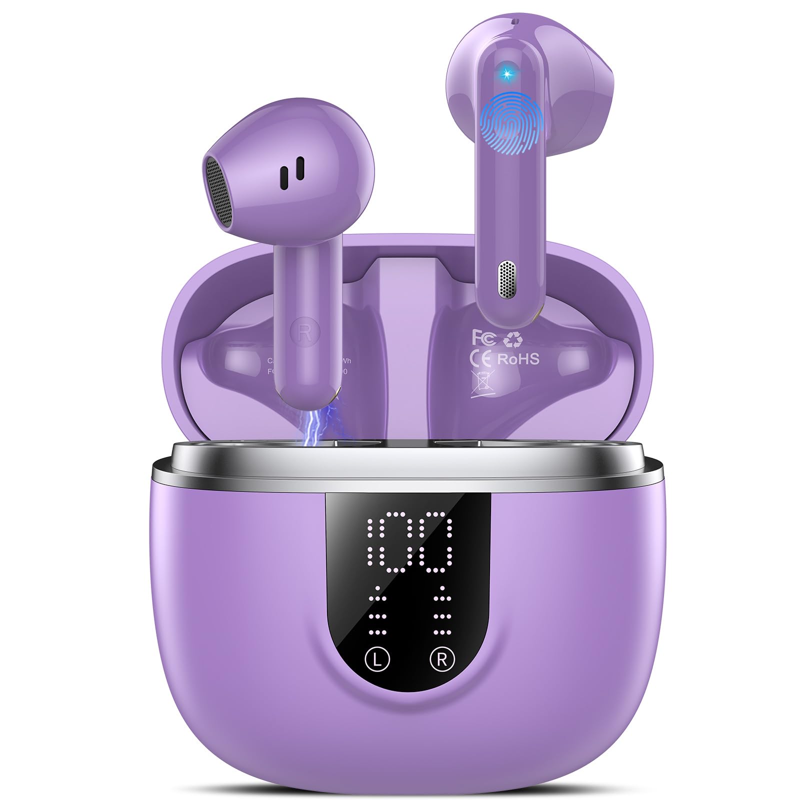 Jesebang Bluetooth Kopfhörer in Ear Kopfhörer Kabellos Bluetooth 5.4, Lila | Hi-Fi Stereoklang, ENC Noise Cancelling, 45 Std Spielzeit, LED Anzeige, IP7 Wasserdicht Ohrhörer für Arbeit und Studium