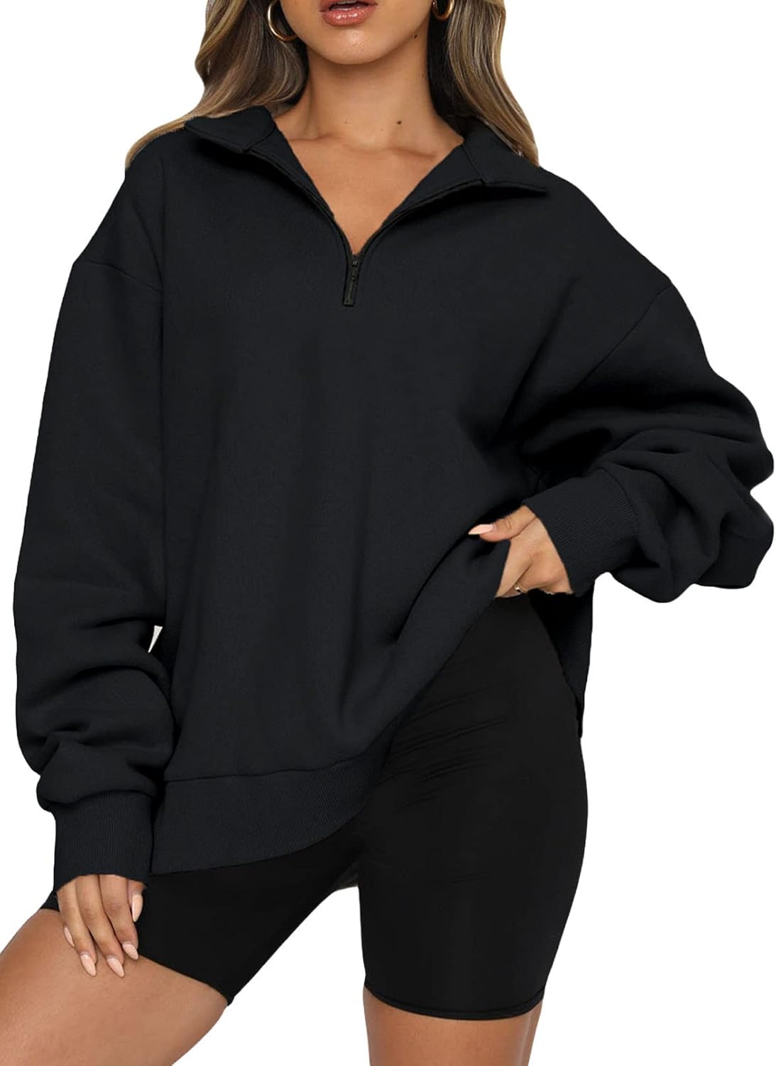 BLENCOT Women's Half Zip Quilted Sweatshirts Crew Neck Long Sleeve Pullover Tops Textured Solid Casual Fashion Fall Tops