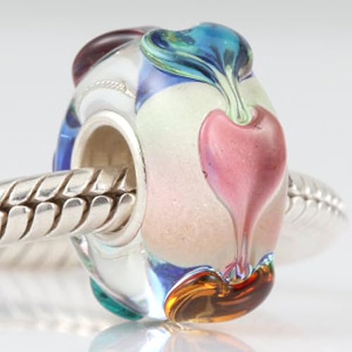 Miniatura 2 de Lampwork - Dije de cristal de plata de ley 925 con dije de flor y hojas para bricolaje Plata