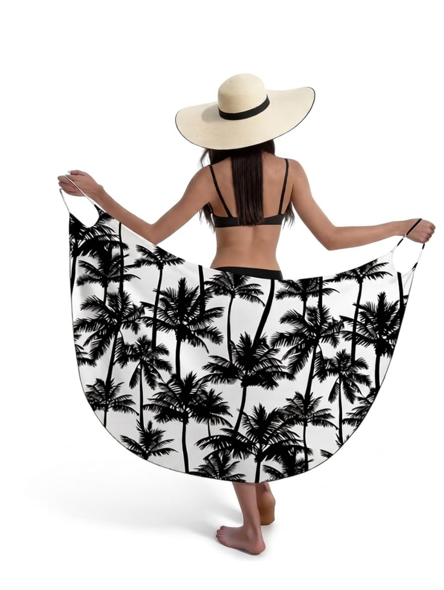 tulsi enterprise Women’s Palm Tree Print Beach Wear Sarong – Summer Special Tropical Monochrome Wrap, Lightweight Pareo Swimsuit Cover-Up & Beach Dress – One Size-picture-17