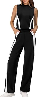 Women's Two Piece Mock Neck Lounge Set with Wide Leg Pants, Soft Breathable Travel Outfit
