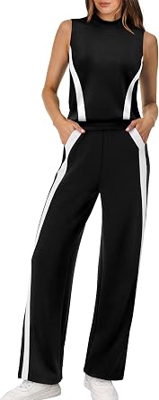 XIEERDUO Two Piece Sets for Women Summer Outfits Travel Mock Neck Lounge Sets Wide Leg Pants Beach Vacation Clothes
