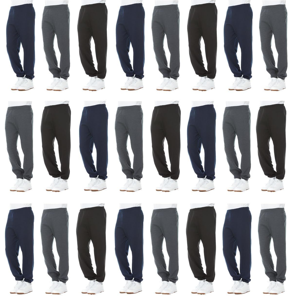 Yacht Smith 24 Pack Wholesale Mens Jogger Sweatpants No Pockets No Drawstring Homeless Shelter Donation Gray Black Blue
