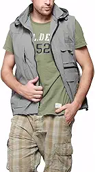 Colete masculino de safári com capuz, vários bolsos, para fotografia, viagem, trilhas, colete