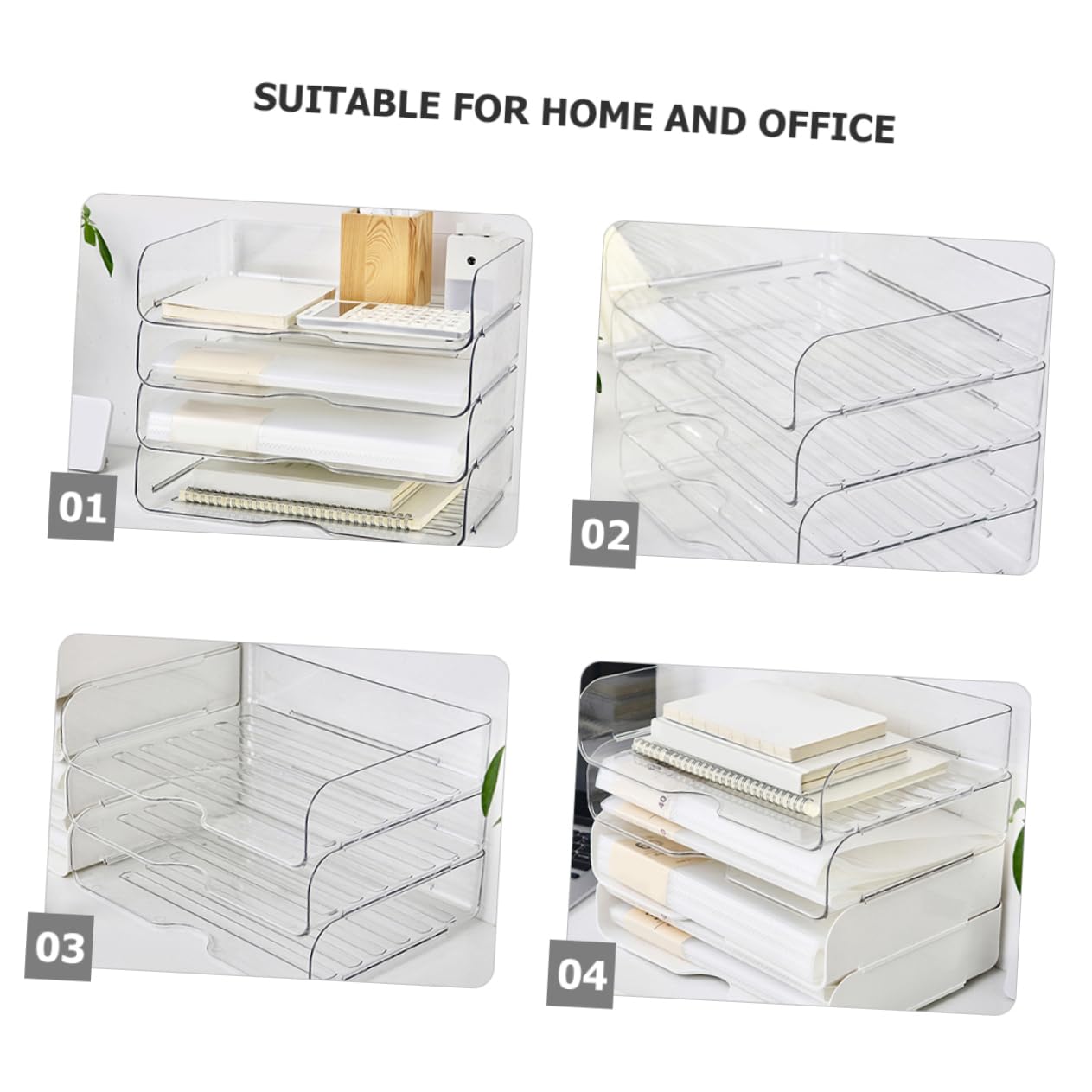 STOBOK 4piezas Organizador De Escritorio Apilable Bandejas Transparentes Para Oficina y Práctica Para Archivar y Material De Oficina