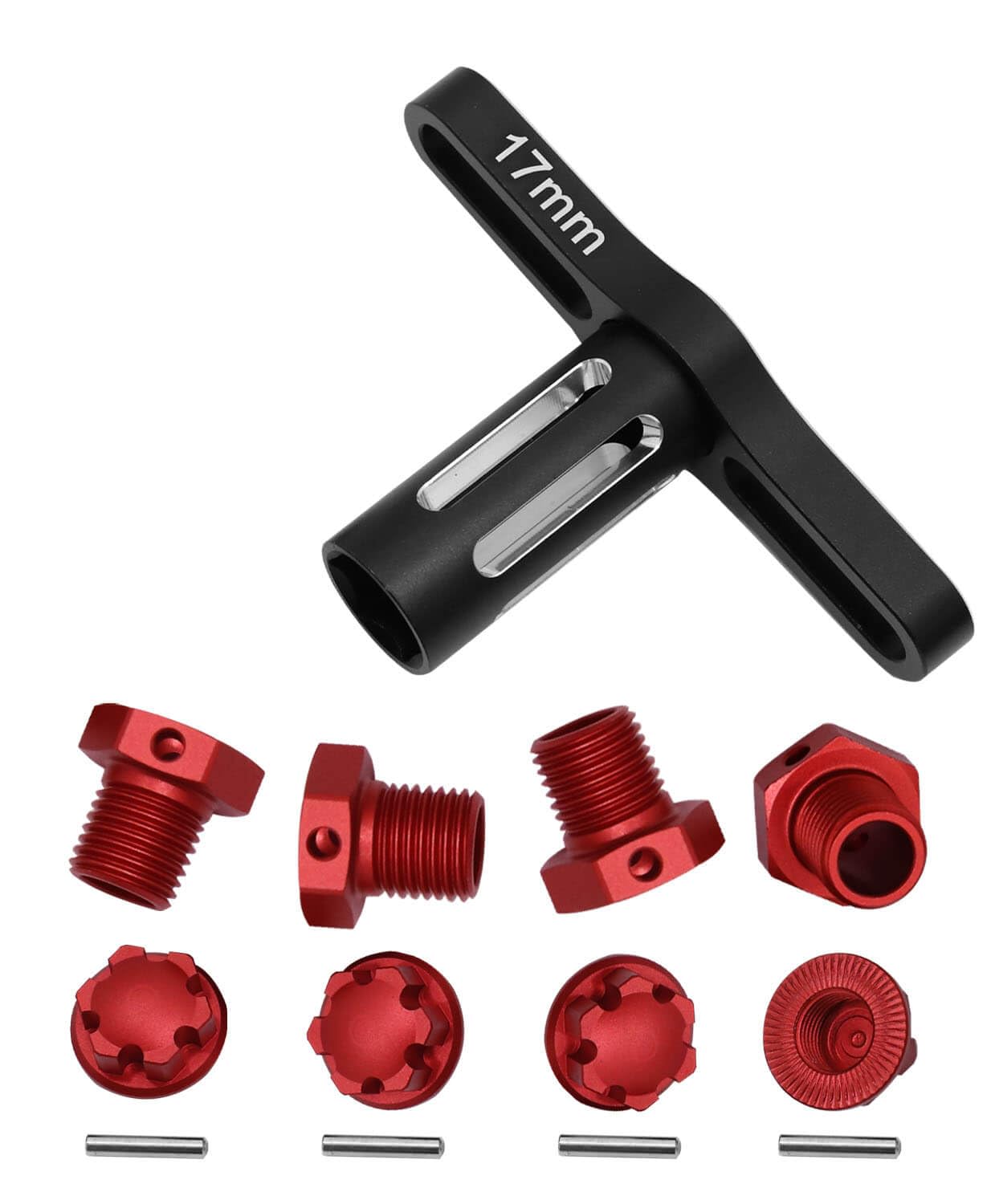 RCMYou Aluminum 17mm Wheel Hubs/Nuts Upgrades Part for 1/10 Widemaxx Maxx V2,Anodized Rc Hops Up Wheel Hubs Nuts w/Splines Wheel Wrench for Model