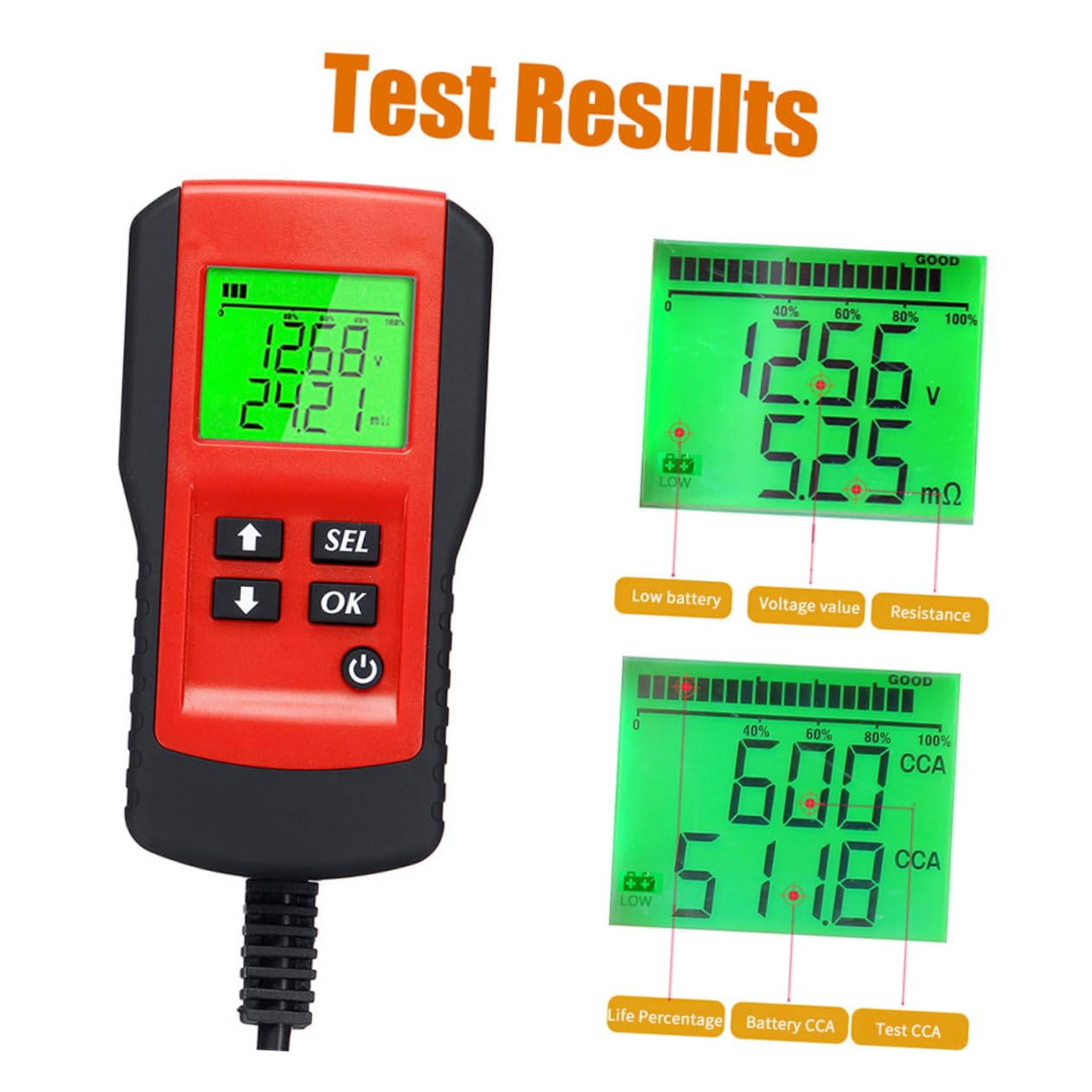 Tester per Batterie Auto Rosso 12v Materiale Abs e Rame Display Durata Batteria e Funzionamento Affidabile Strumento per Controllo Batteria Auto per Veicoli