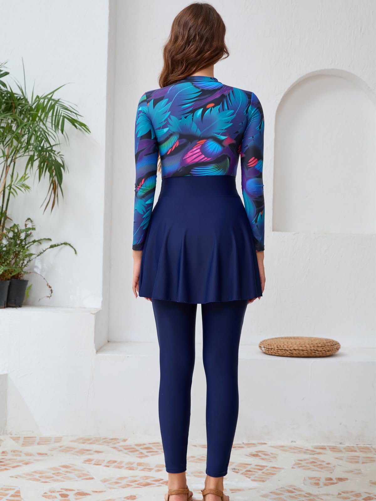 Burkini Badeanzug für Damen, 4-teilig, langärmelig, muslimisches Schwimmshirt + Hose + Rock + Cover Up islamischer bescheidener Badeanzug
