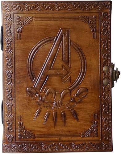 Cuaderno de bocetos de cuero vintage en relieve con logotipo de Avengers Marvels para hombres y mujeres, cuaderno encuadernado en cuero, bloc de