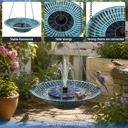 Bain d'oiseaux solaire à suspendre, mangeoire à oiseaux avec fontaine à eau – vue 8