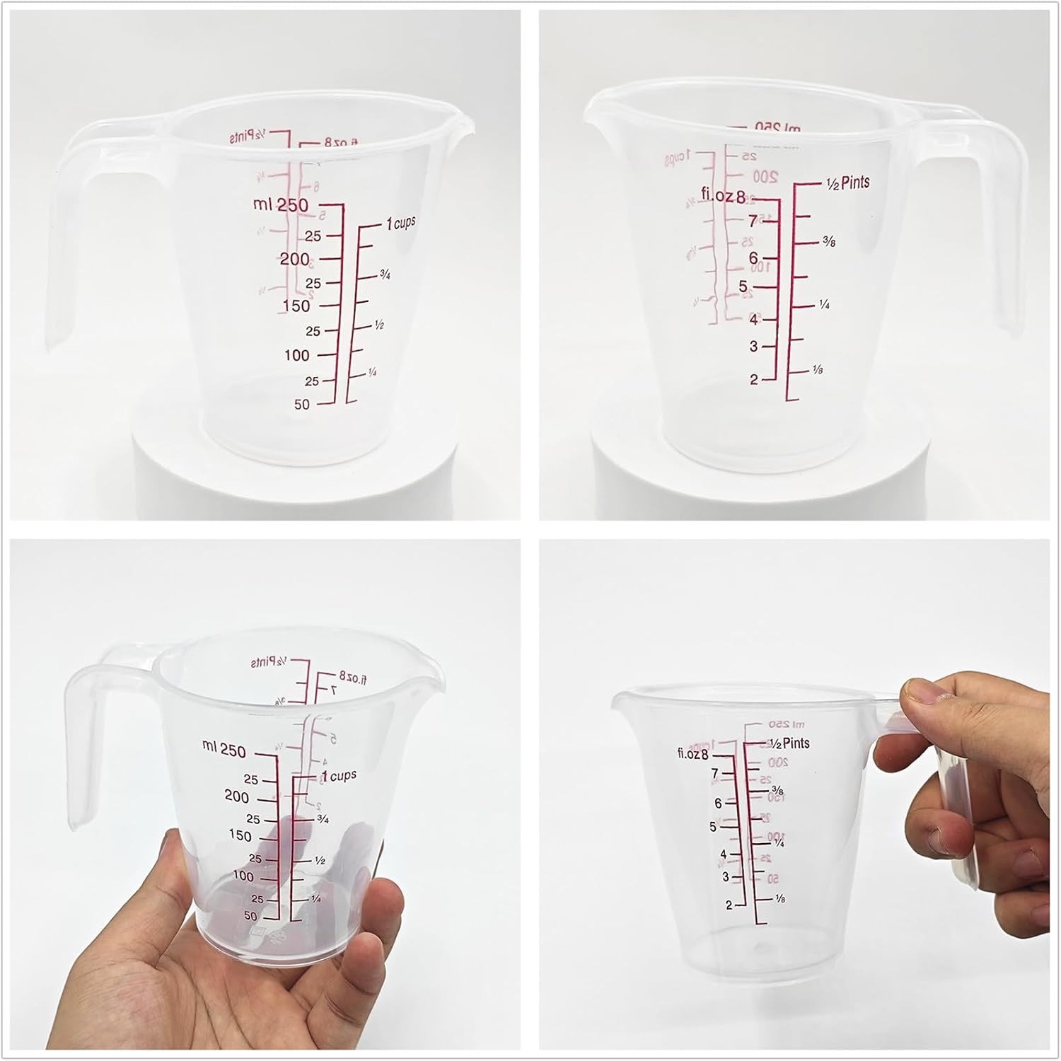 Plastic Measuring Cup 2Pcs 250/500ML Measuring Mug 8/16oz with Handle Graduated Pitcher for Baking Flour Oil Powder Cooking Kitchen Measure Container (250+500ML)