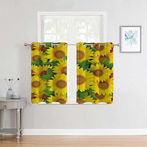 Cortinas para cocina con ojales de girasol, persianas opacas cortas para puertas corredizas de vidrio, cortina de despensa, 63 pulgadas de ancho por