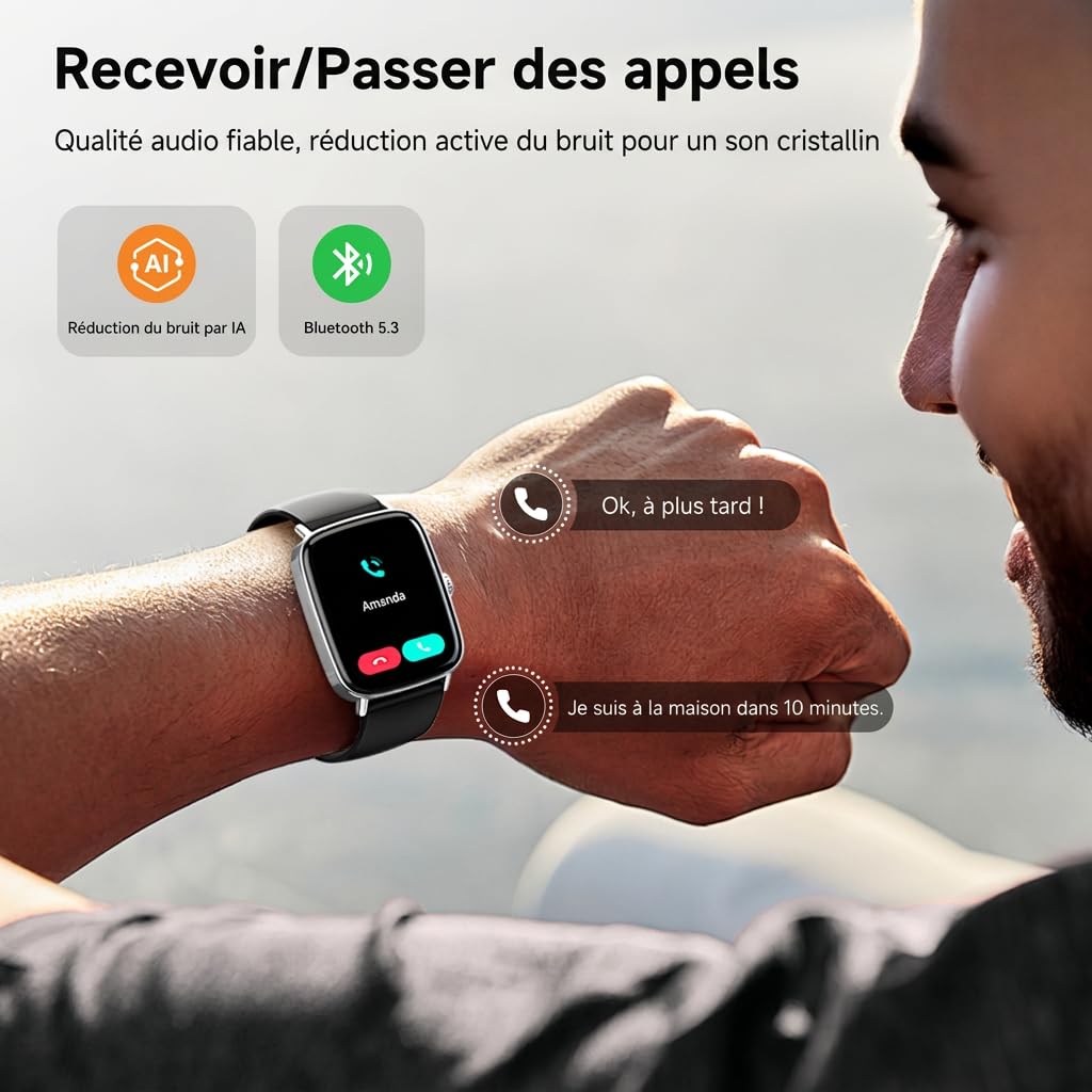 Montre Connectée Homme Femme pour Samsung, iPhone, Android, 1.85" Smartwatch avec Appel Bluetooth, Voix de l'IA, Moniteur de Fréquence Cardiaque/Sommeil, IP68 Étanche, 120+ Modes Sport, Podometre