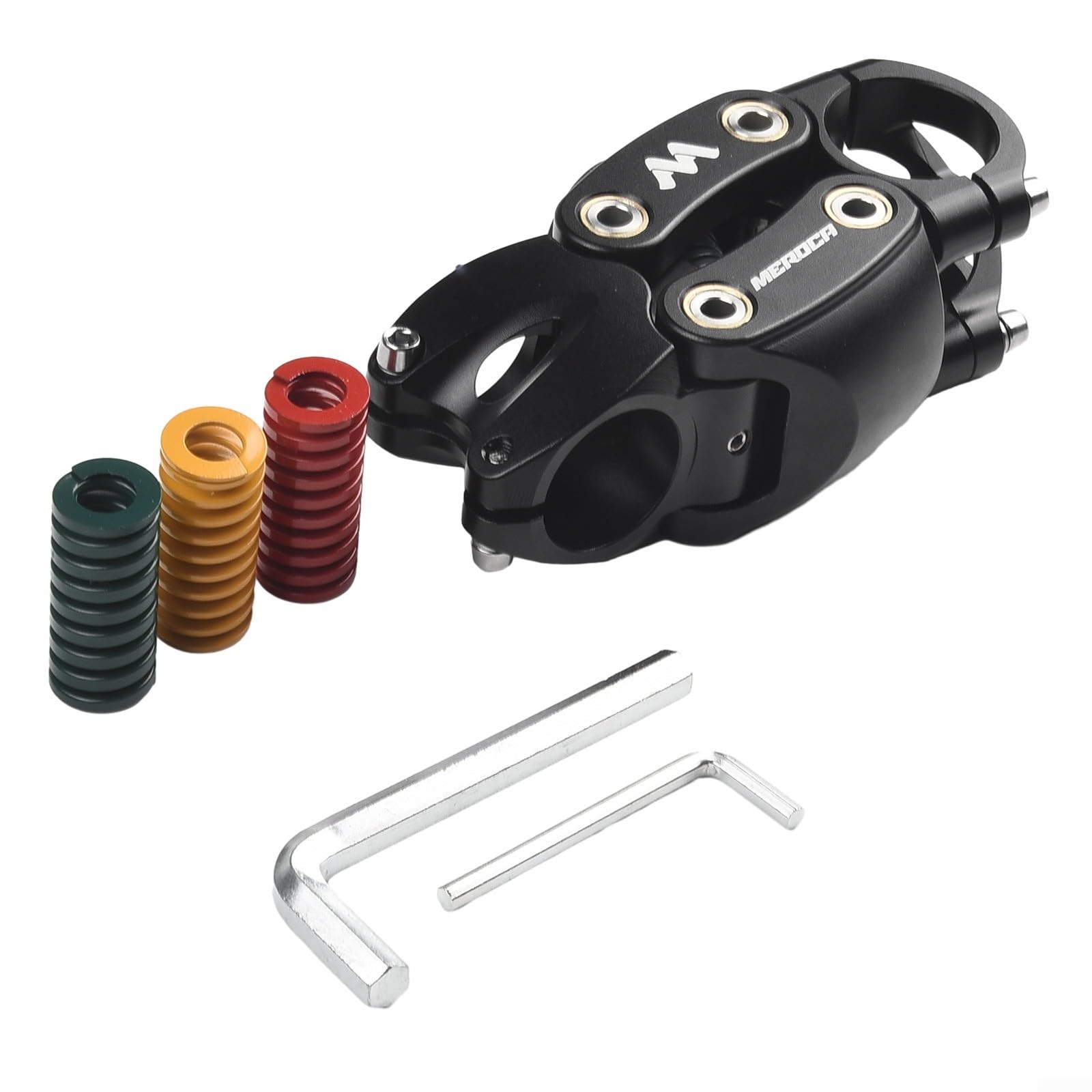 Potence de suspension réglable à 7° - 90 mm - Pour vélo électrique - En alliage d'aluminium - Absorption des chocs - Potence de guidon avec 4 ressorts