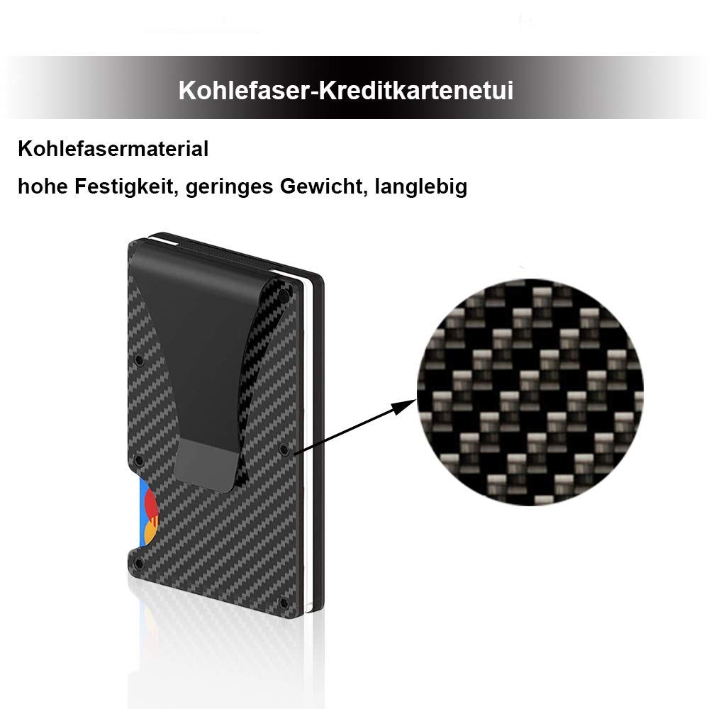 Etui na karty kredytowe, z włókna węglowego, etui na karty kredytowe z klipsem na pieniądze i ochroną RFID, na karty kredytowe, karty płatnicze, czarne, czarny, S, Portfel RFID