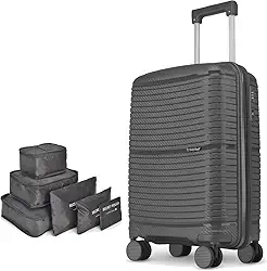 Mala de Viagem Bahamas em Polipropileno, com Conjunto de 6 Organizadores de Bagagem (Mala Bordo Cinza)