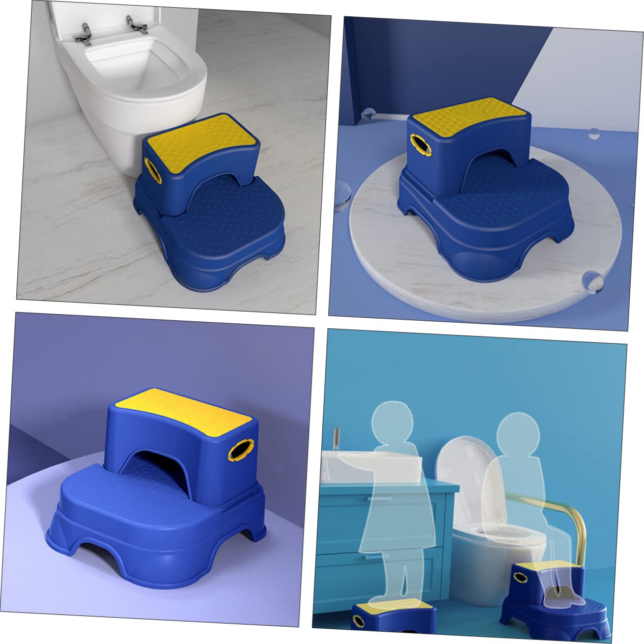 Taburete De Escalón para Doble Altura Antideslizante para Baños y Cocinas Color Amarillo y Azul Seguro para Pequeños