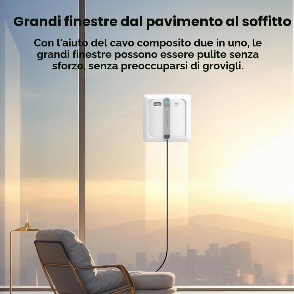 LIECTROUX Robot lavavetri S9, 2 spazzole rotanti, spruzzatura pompa 6 ugelli, motore senza spazzole, aspirazione 9KPa, vetri senza telaio, 8 microruttori, corda + cavo 2in 1, app e telecomando