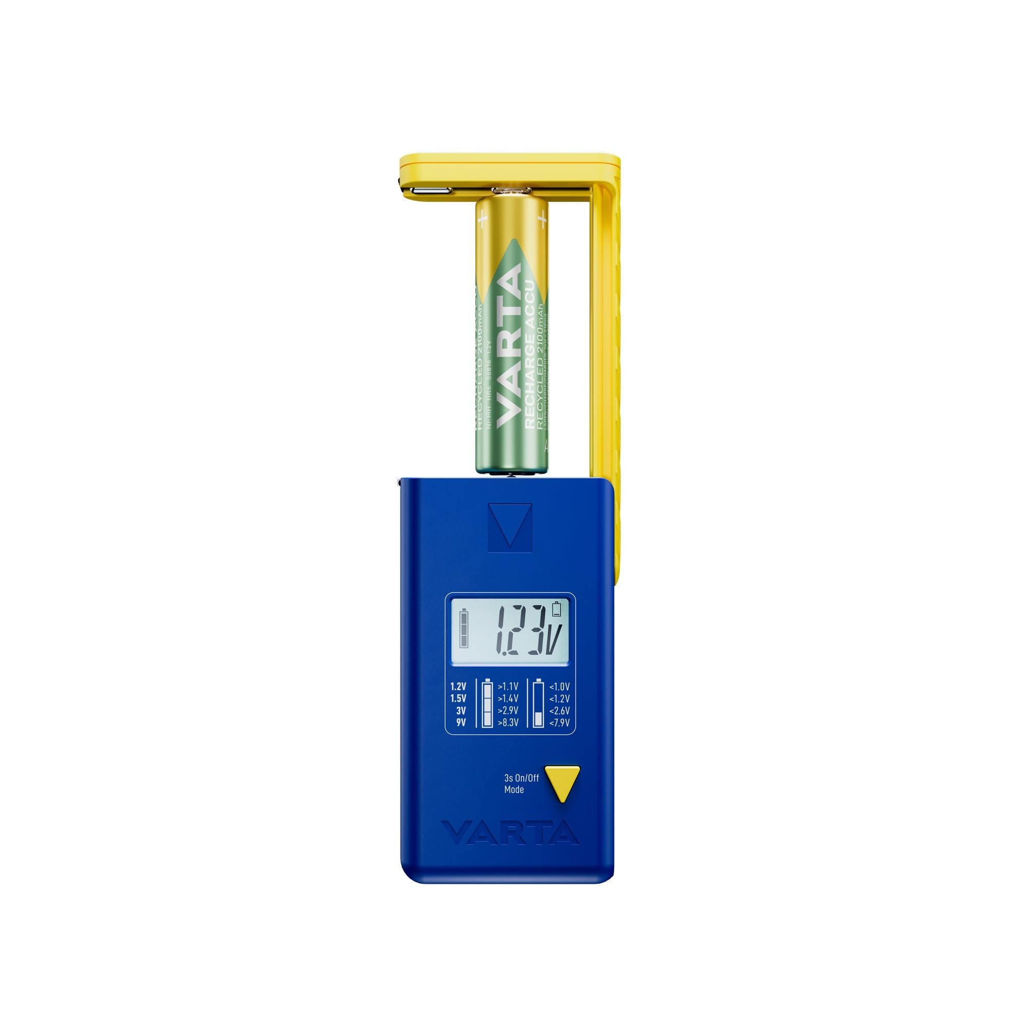 VARTA LCD Batterietester für AA/AAA/C/D/9V und Knopfzellen, mit 2x LR44