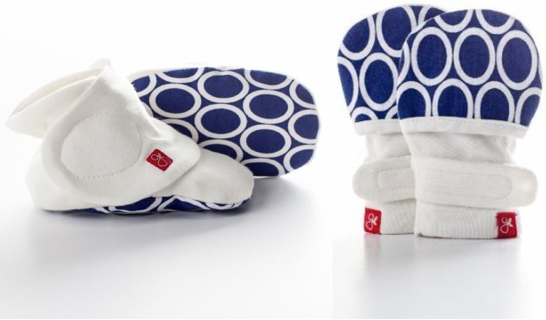 Stay on Newborn Baby Mittens and Booties Set - Organic Cotton/Bamboo (S/M, Ellipse (Blue))